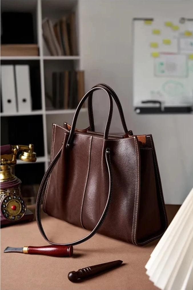Vintage Cowhide Leather Tote Bag - Allure Bags