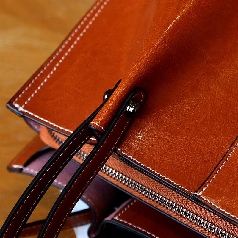Vintage Cowhide Leather Tote Bag - Allure Bags