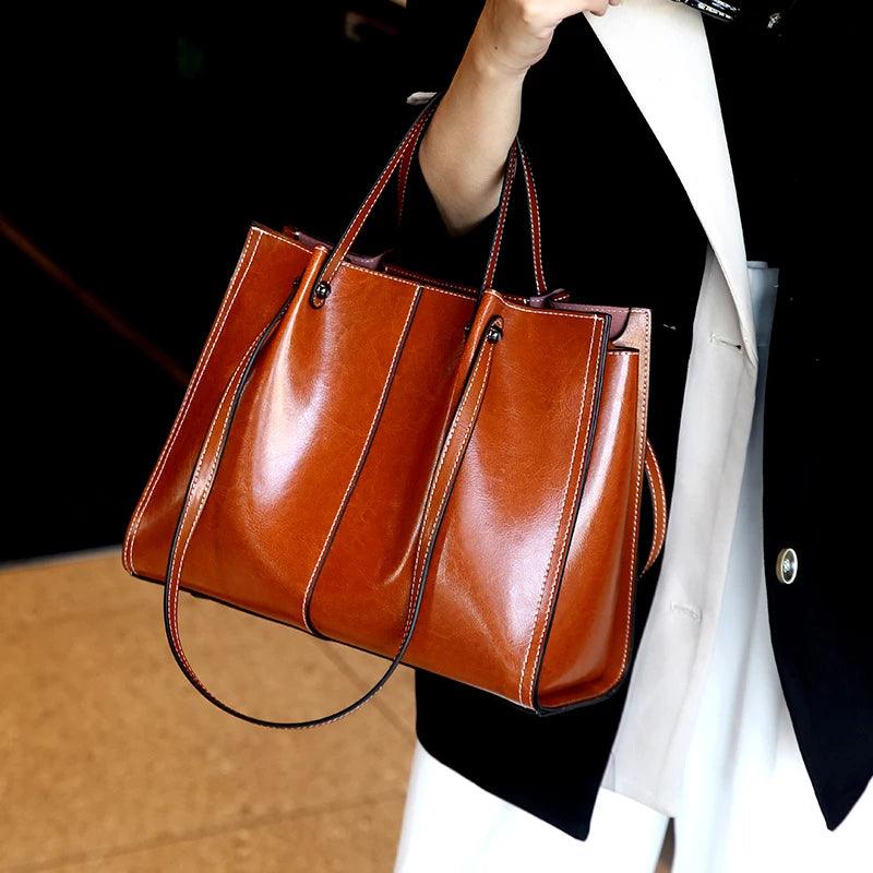 Vintage Cowhide Leather Tote Bag - Allure Bags