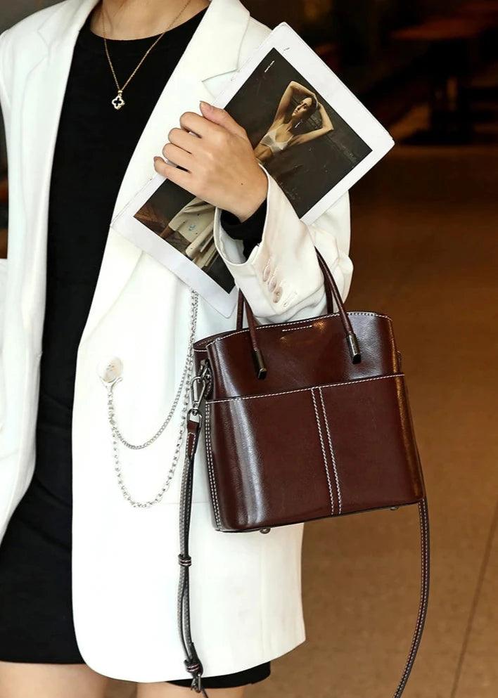 Vintage Genuine Leather Bucket Bag - Allure Bags