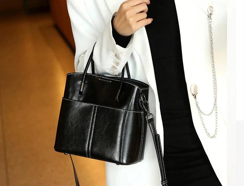 Vintage Genuine Leather Bucket Bag - Allure Bags