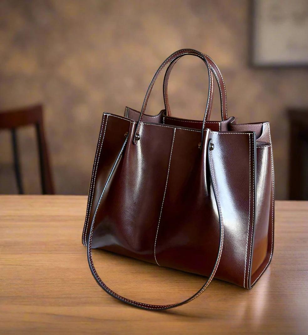 Vintage Cowhide Leather Tote Bag - Allure Bags
