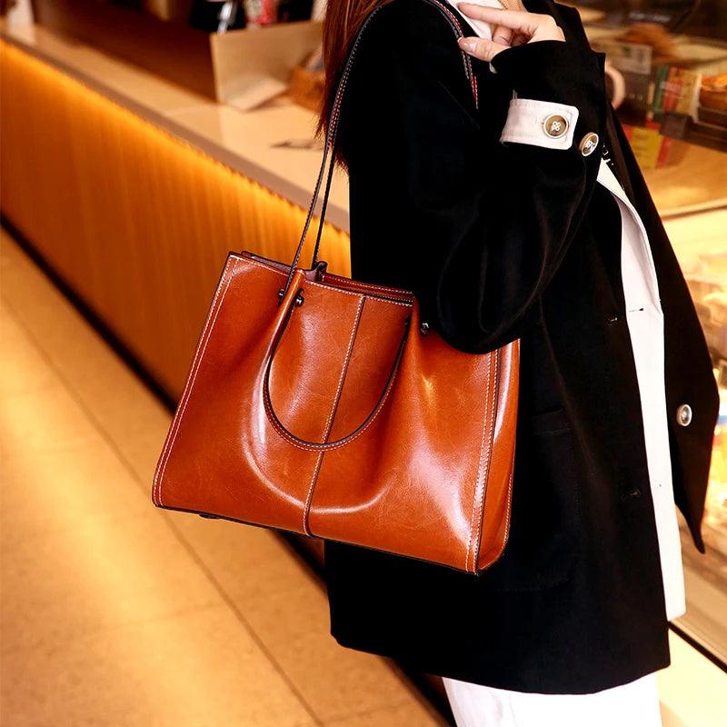 Vintage Cowhide Leather Tote Bag - Allure Bags