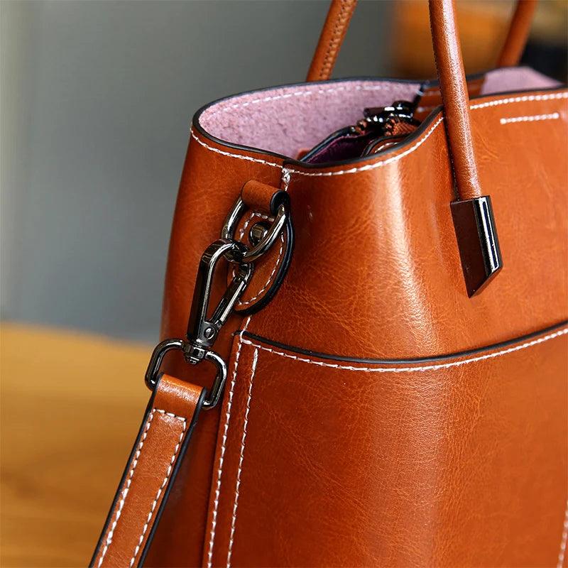 Vintage Genuine Leather Bucket Bag - Allure Bags
