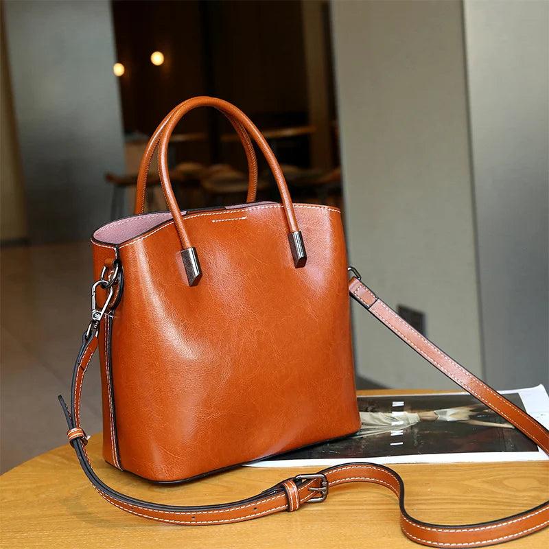 Vintage Genuine Leather Bucket Bag - Allure Bags