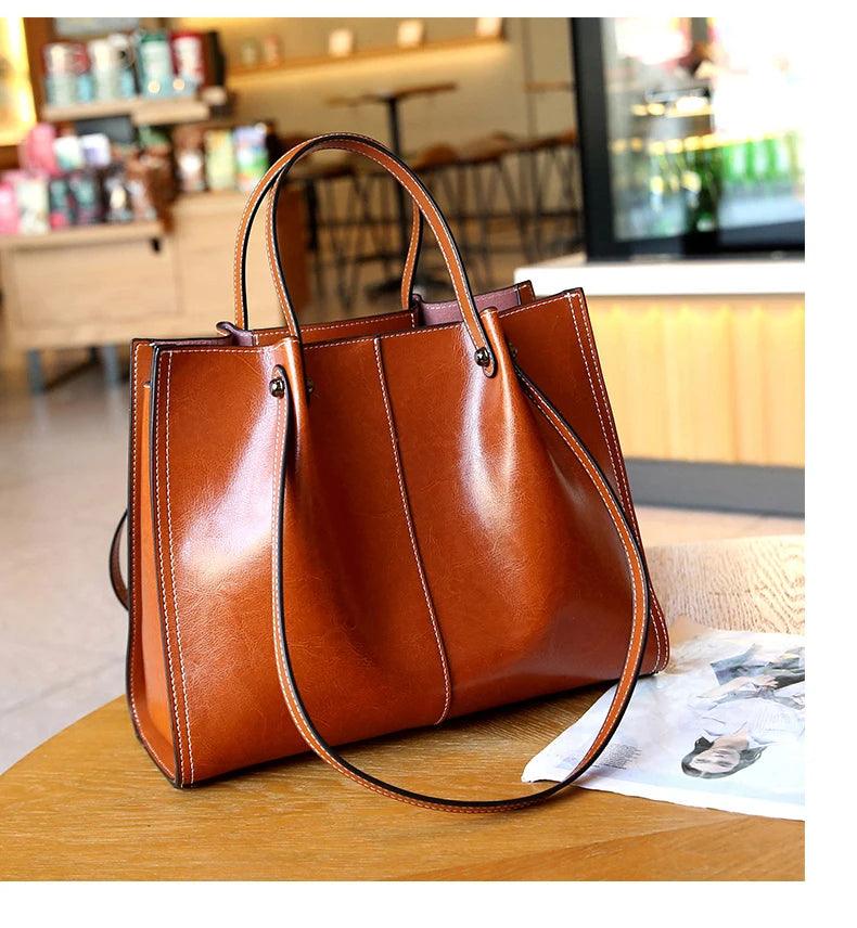 Vintage Cowhide Leather Tote Bag - Allure Bags